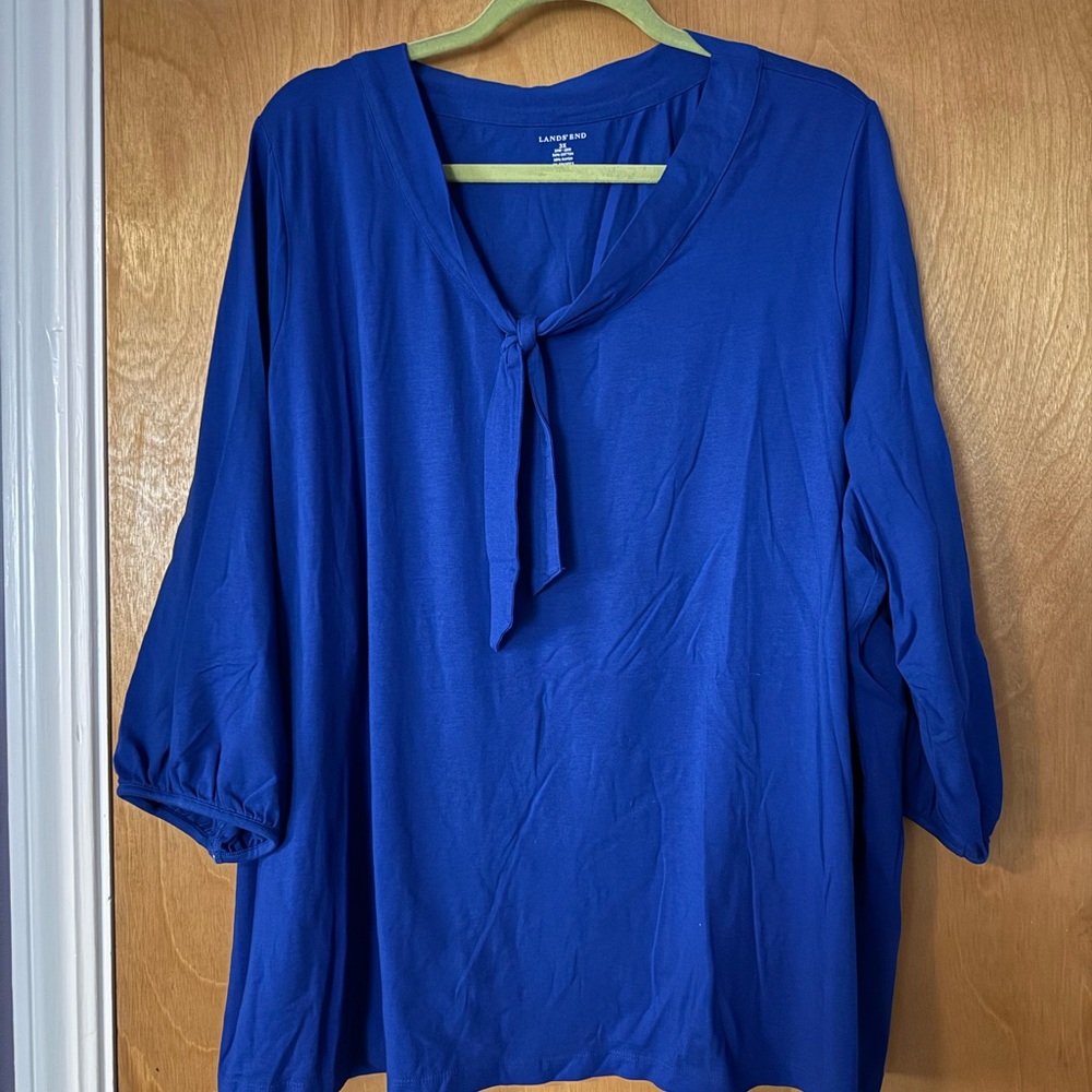 Lands' End Royal Blue Women's Blouse with Tie-Front